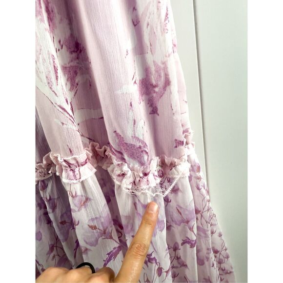 En Elly Ruffled Printed Maxi Dress in Pink Floral Plunge Strappy Cottagecore L - Picture 8 of 16